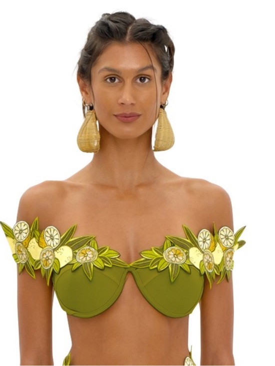 Andrea Iyamah Other - Andrea Iyamah Olive Green Floral Off-Shoulder Bikini set